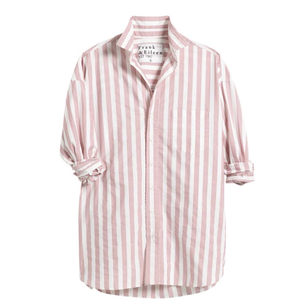Frank & Eileen Shirley Oversized Button Up Italian Cotton Red Stripe Size Medium - Picture 3 of 14